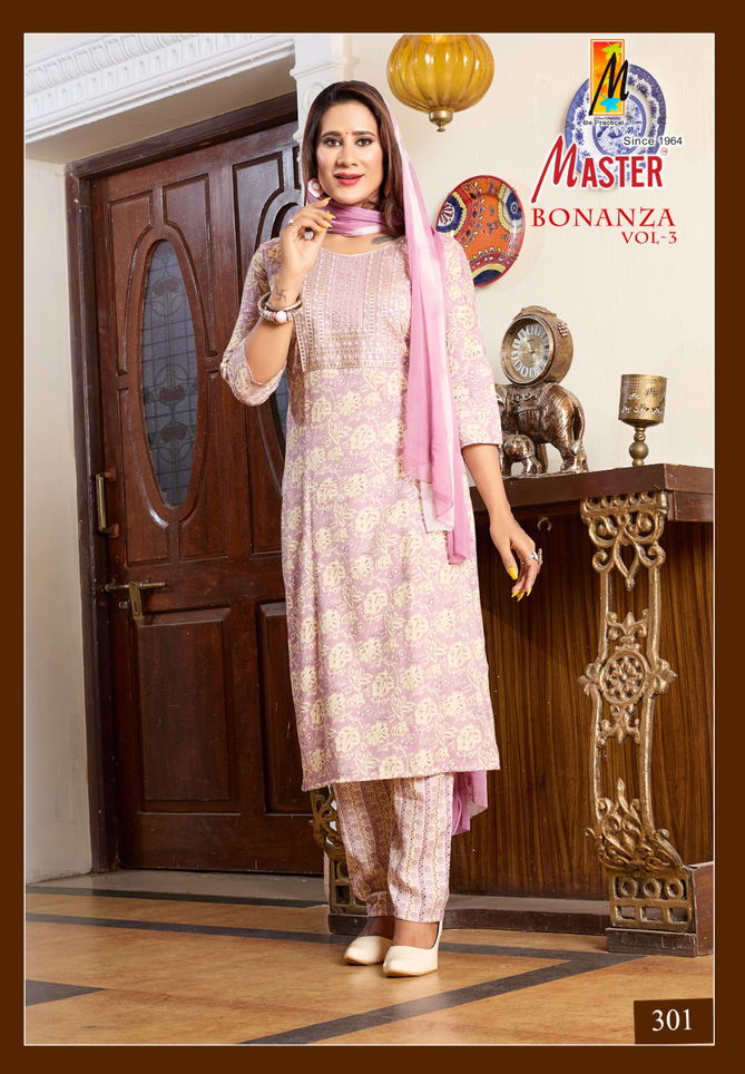 Bonaza Vol 3 By Master Straight Cut Printed Kurti With Bottom Dupatta Wholesale Online